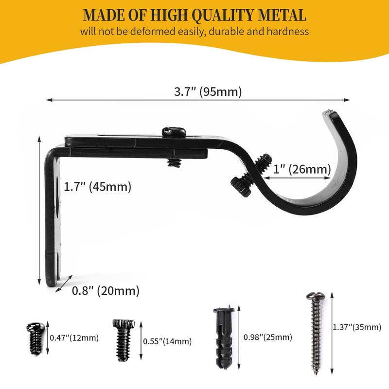 Anndason Heavy Duty Adjustable Curtain Rod Brackets Rod Holders for 1 Inch Rod, Black Color, (Set of 4,Black) - Image 4